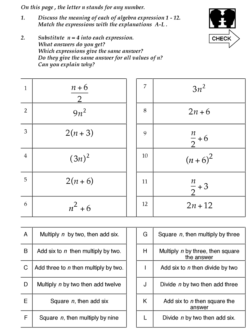 Translate Algebraic Expressions Worksheet Answers - sixth grade math